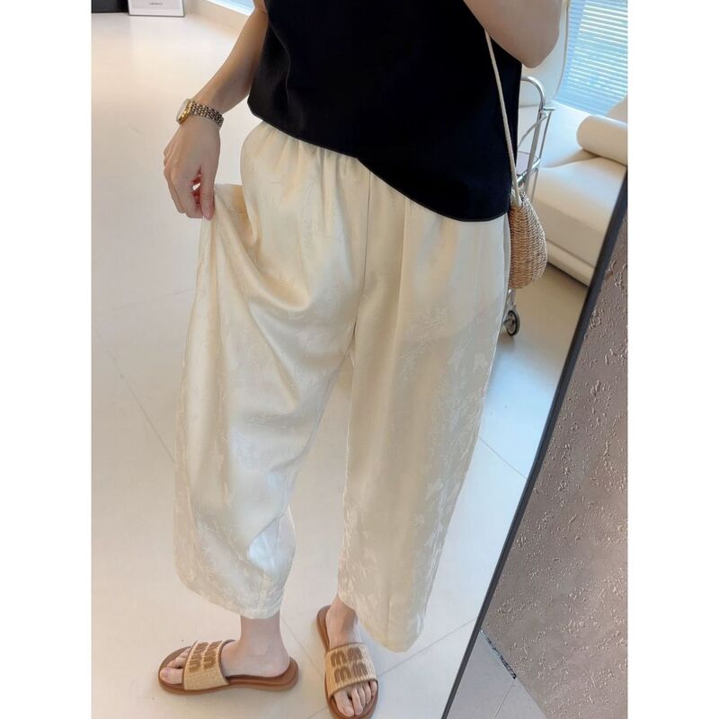 新しい中国風のパンツ、怠惰な通勤スタイル、ハイウエストアイスシルクカジュアルパンツ、女性用2025年夏の新しい9点パンツ|undefined