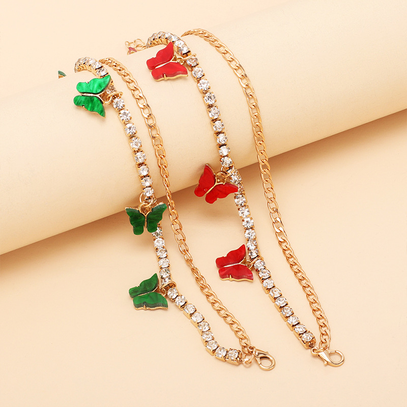 15g Weight Anklet Classification Wedding, Travel Occasion Women'S Gender Lake Blue, Pink, Red, Green, Yellow, Black Color Ins Internet Celebrity Bohemian Beach Multi-layer Butterfly Anklet Female Summer Europe And America Cross Border New Accessories Rhinestone Foot Ornaments 3