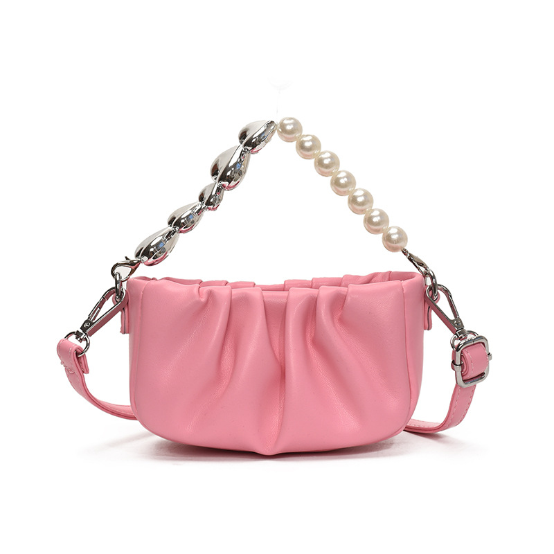 Nuevo bolso para niños, bolso de niña perla de amor fresco y dulce, mini bolso de mensajero para bebé plisado de estilo occidental