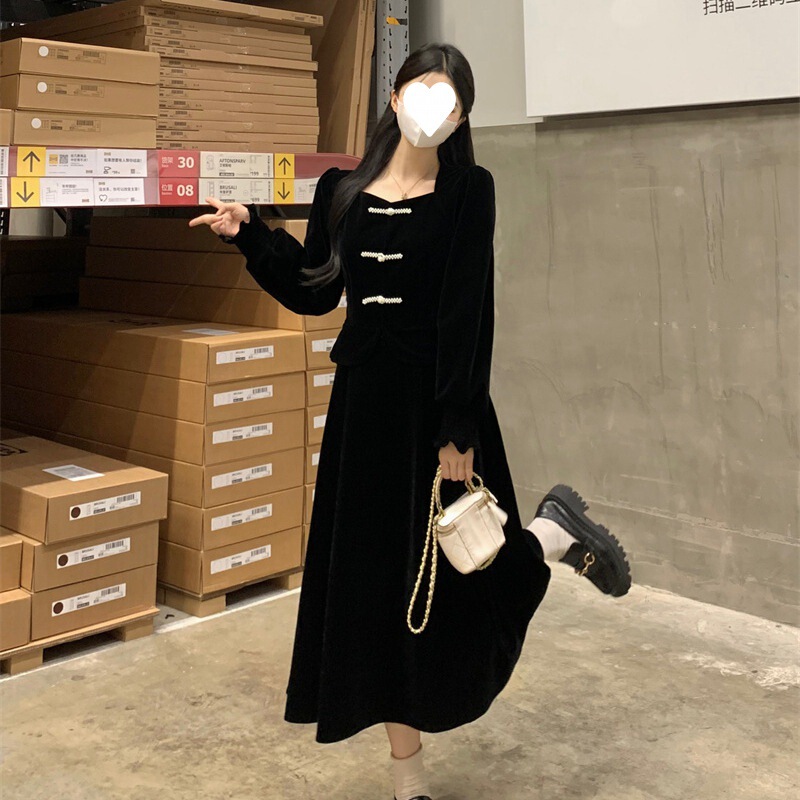 Plus size red velvet engagement toast clothing dress women's autumn new small