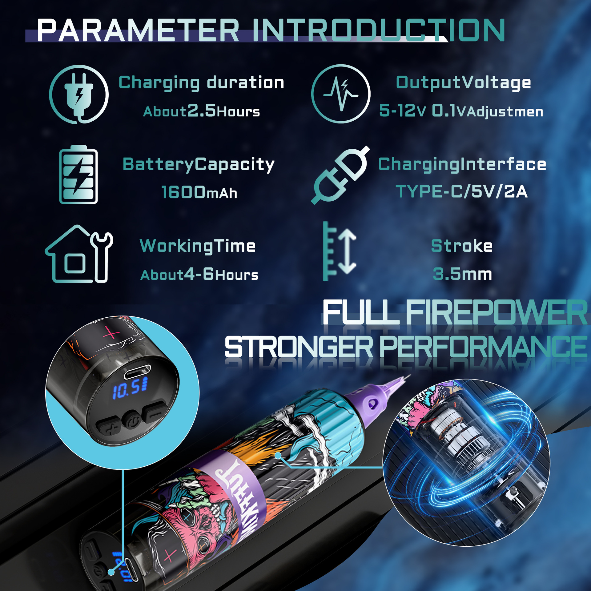 Principiantes punk estilo inalámbrico máquina de tatuaje conjunto completo de herramientas transfronterizas bolígrafo pegado equipo de tatuaje de aguja integral