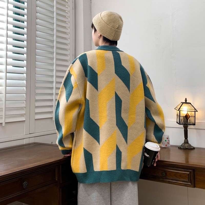 Herrenkleidung Pullover Herren Herbst/Winter Verdickter Halbrollkragenpullover Trend Retro Farbkontrast Lässige Strickwaren Linie Kleidung_voghion.com