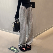 孕妇阔腿裤春秋垂感宽松bf慵懒黑白斜条纹孕妇抽绳休闲直筒运动裤