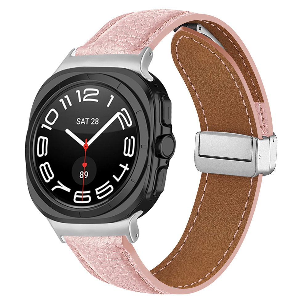 Aplicable para Samsung galaxywatch7ultra47MM reloj inteligente correa de lichi pu pulsera de succión magnética pulsera ultra