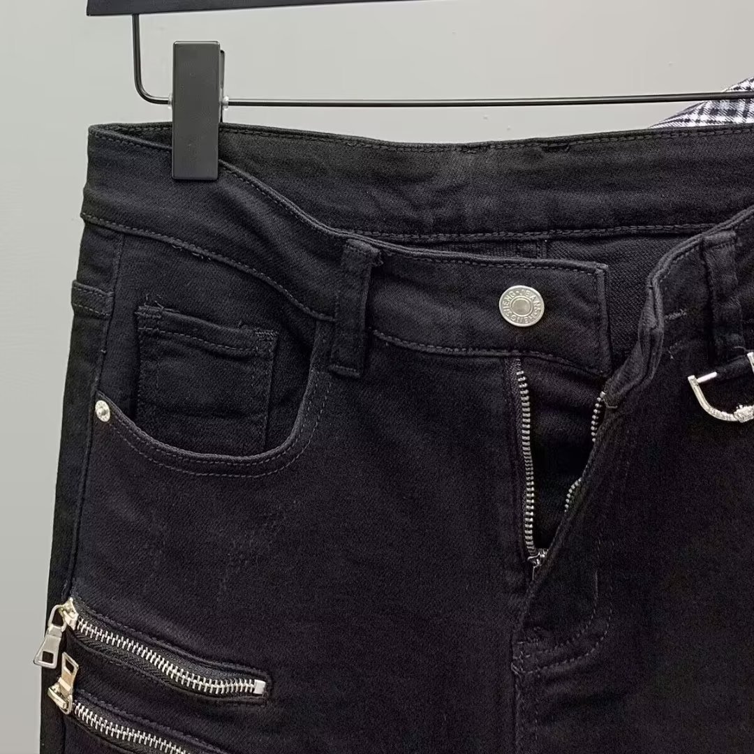 Douyin nuevos jeans con cremallera para hombre 2024 primavera moda estación europea slim-fit agujero guapo tendencia pantalones para hombre