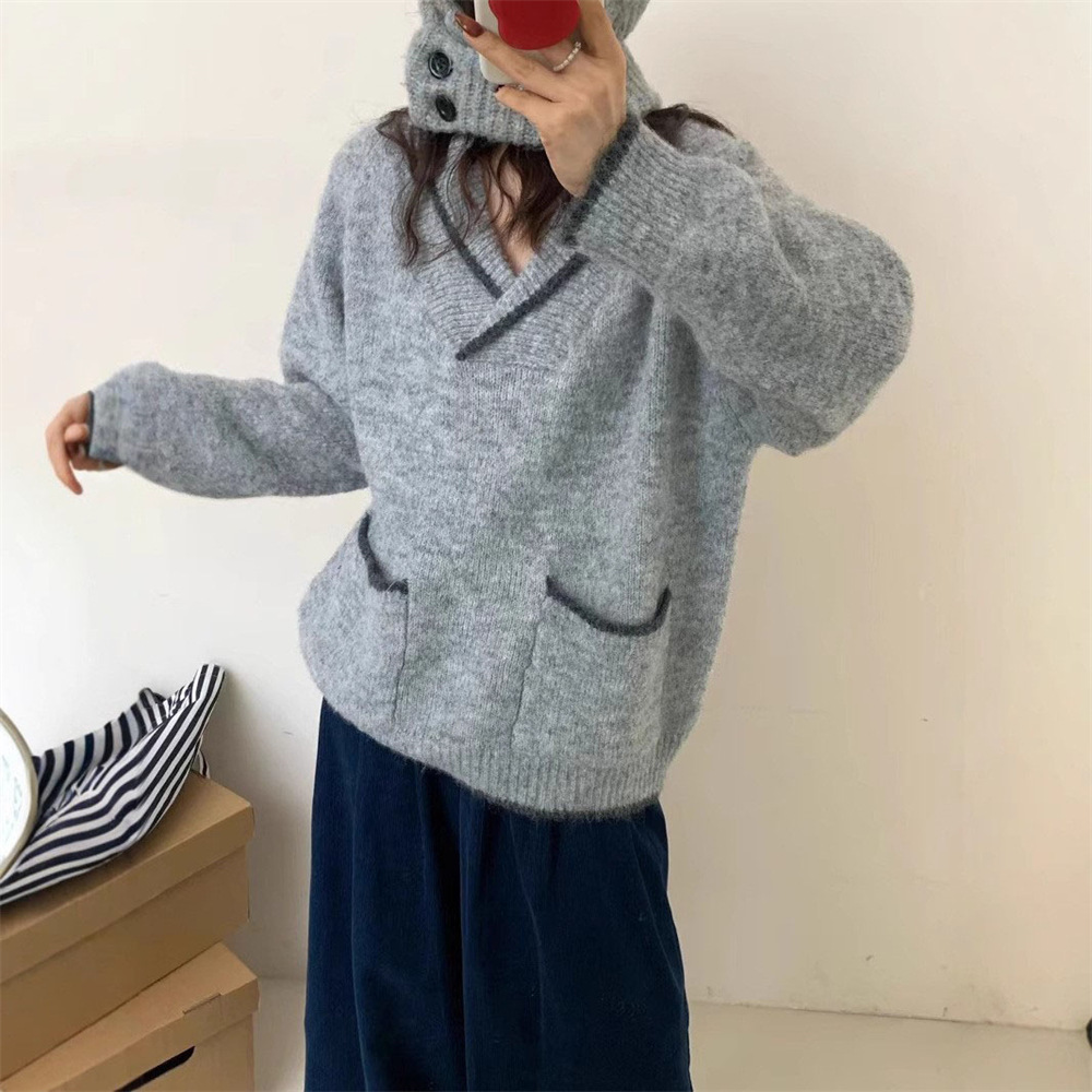 24 Dongpuyuan coreano de diseño retro suéter suelto casual camiseta de punto blusa