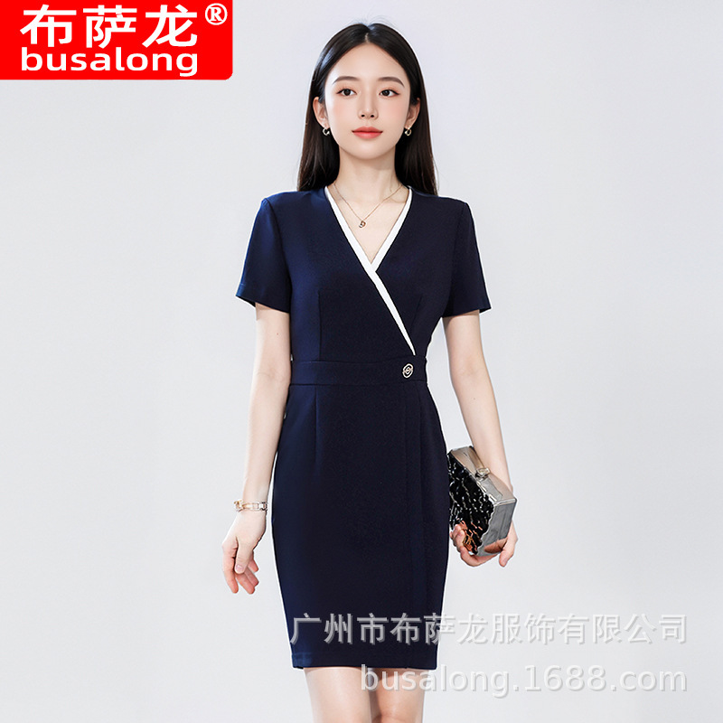 2026 New Style Dress Women's Short-Sleeved Off-Shoulder Professional Dress Interview Work Clothing Factory Wholesale 266