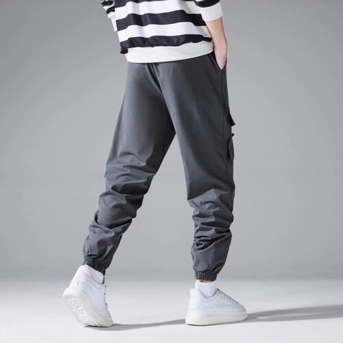 Men's American/European Size Printed Loose Casual Long Pants in Grey and Black