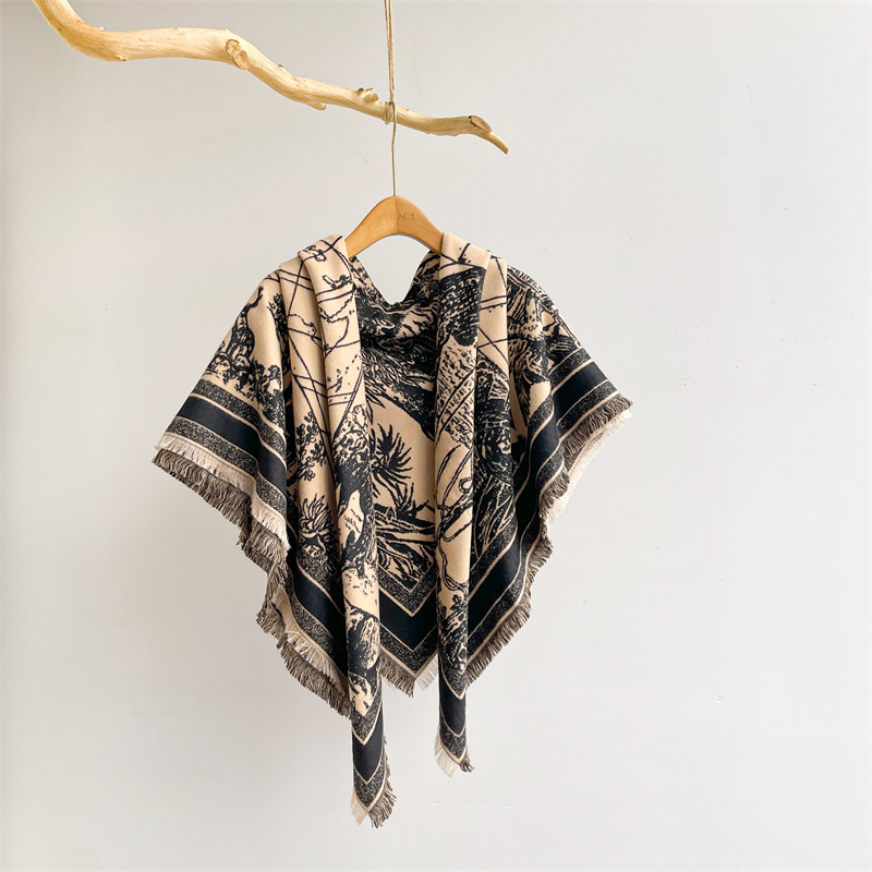 Großer quadratischer Winterschal im Ethno-Stil, doppelseitiger fünfzackiger Stern aus Kaschmir, dicker und warmer Reiseschal_voghion.com