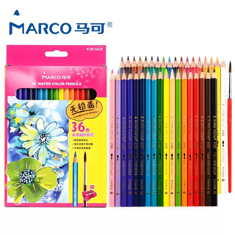 Marco 4120 lápiz de color soluble en agua estudiante pintura de plomo de color 12/24/36 color Sacapuntas de lápiz de regalo