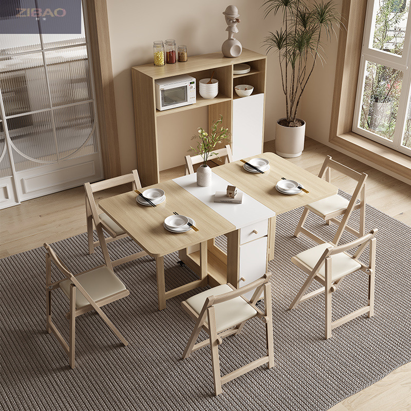 Mesa de comedor de aire de crema plegable y móvil simple para casa pequeña combinación de mesa multifuncional de mesa de comedor