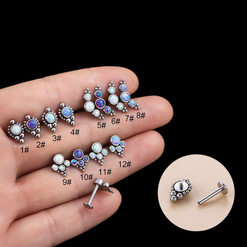 Fashion Round Stainless Steel Plating Inlay Artificial Gemstones Lip Stud 1 Piece display picture 1