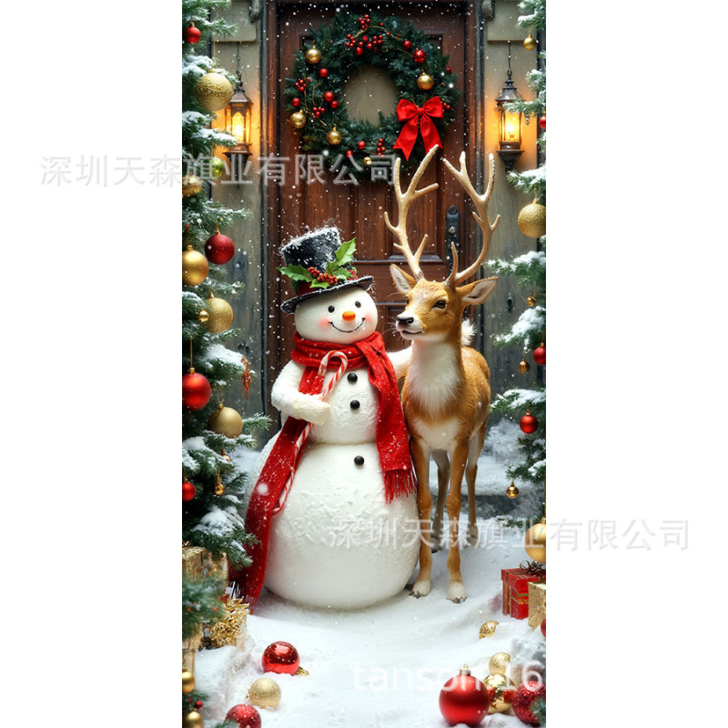 跨境爆款亚马逊圣诞节门盖旗帜雪人圣诞树真实感门套圣诞毛球花边|undefined