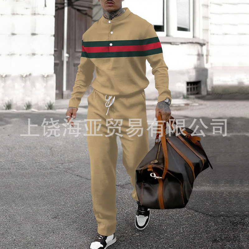 2025跨境新品欧美秋冬潮流款男士套装帅气时尚休闲运动男装一整套|undefined