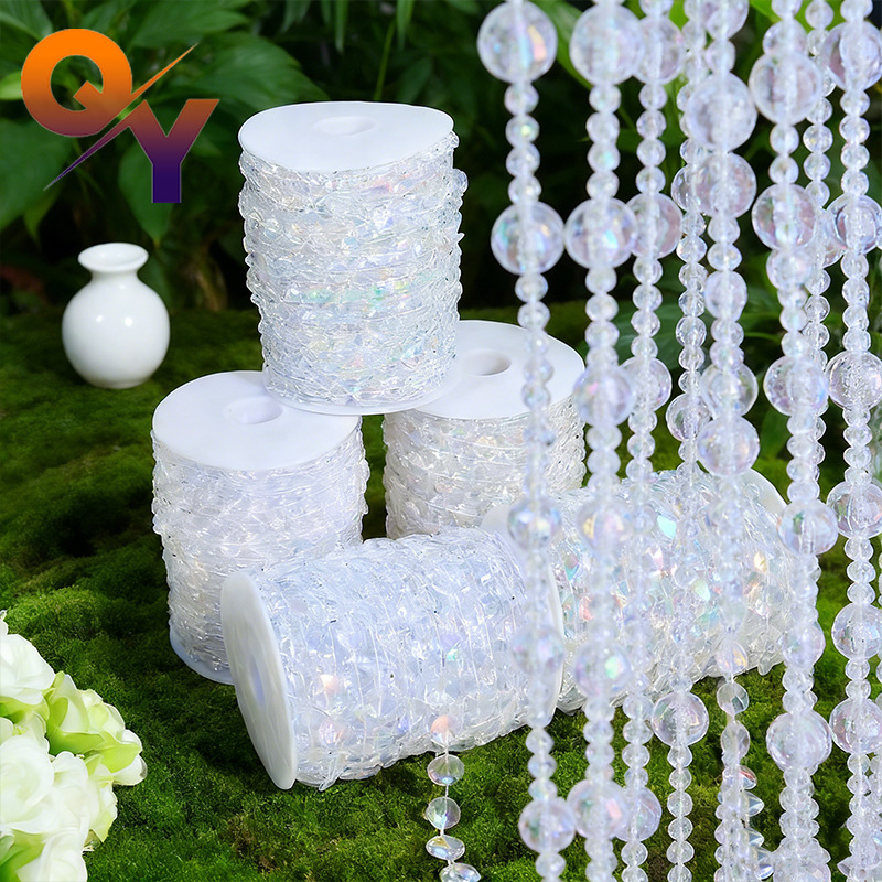 Transparent Ab Iridescent Flying Saucer Connected Bead Chain, Globe Bead Chain, Wedding Aisle Bead String, Acrylic Bead Chain, Door Curtain Material