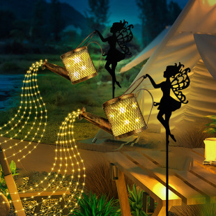 2025 cross-border solar energy garden angel kettle lamp outdoor landscape lamp iron hollow lawn lamp flower fairy water