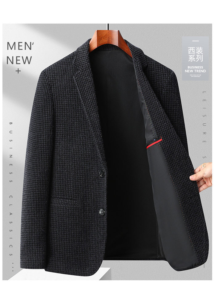 Áo vest nam dáng ôm họa tiết chữ nhật nhỏ, vải co giãn dày, không cần ủi, tay dài — Ca rô Houndstooth xám nhạt, Ca rô Houndstooth Đen Xám chi tiết 1