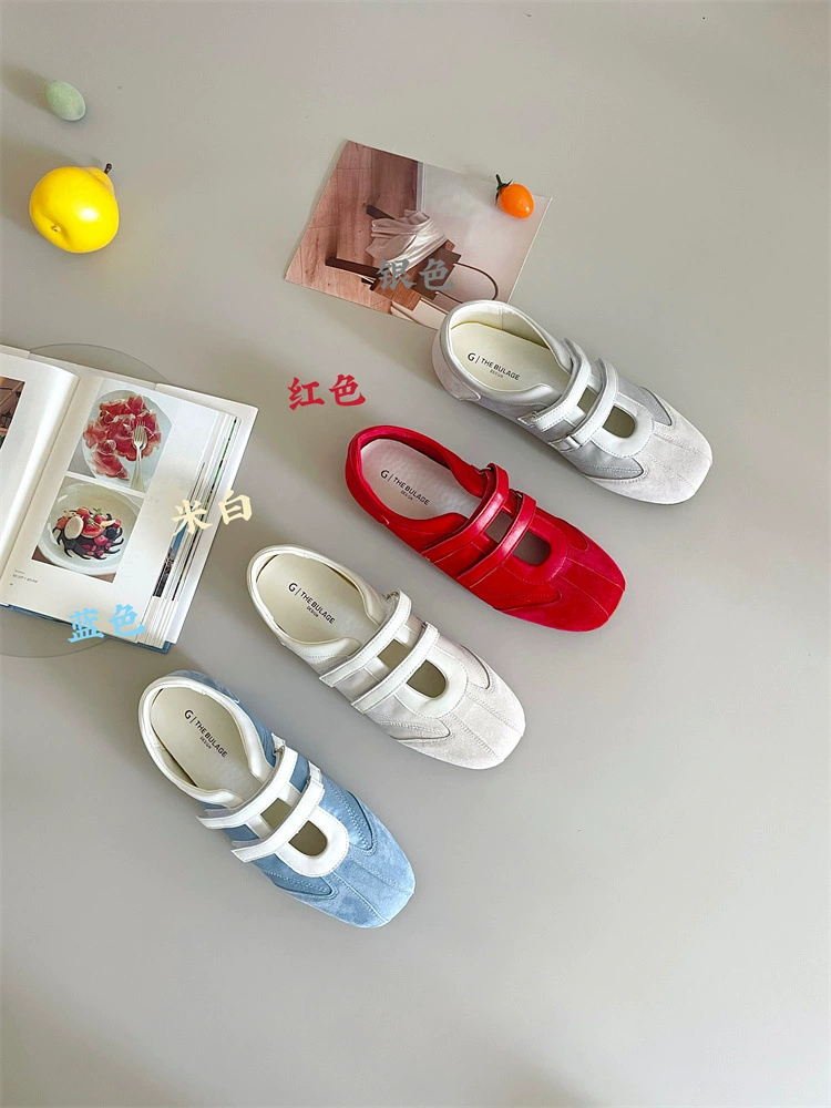 Женские спортивные балетные туфли из нубука с внутренней подкладкой, лето 2025, новая модная удобная повседневная обувь на липучке