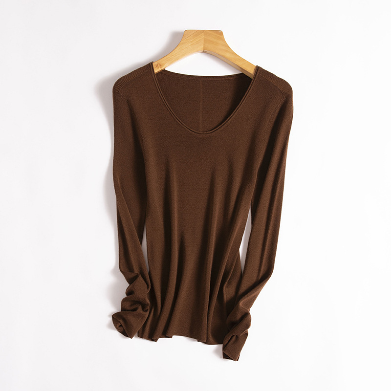 【120S German Yangzi】Daojing 18-Gauge Seamless 60-Count Wool Rolled Edge V-Neck Lightweight Base Shirt for Women, Autumn and Winter 【120S German Yangzi】Daojing 18-Gauge Seamless 60-Count Wool Rolled Edge V-Neck Lightweight Base Shirt for Women, Autumn and Winter