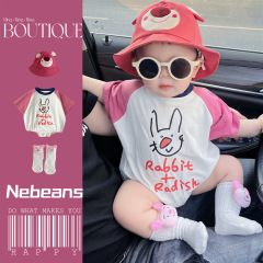 版權保護 夏天短袖男女寶寶三角包屁衣套裝 小兔子嬰幼兒哈衣爬服