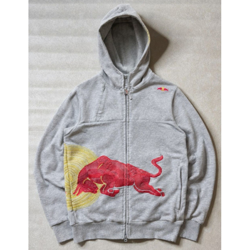 Red Bull Athletes Only Wrap-Around Embroidered Full Zip Hoodie Grey