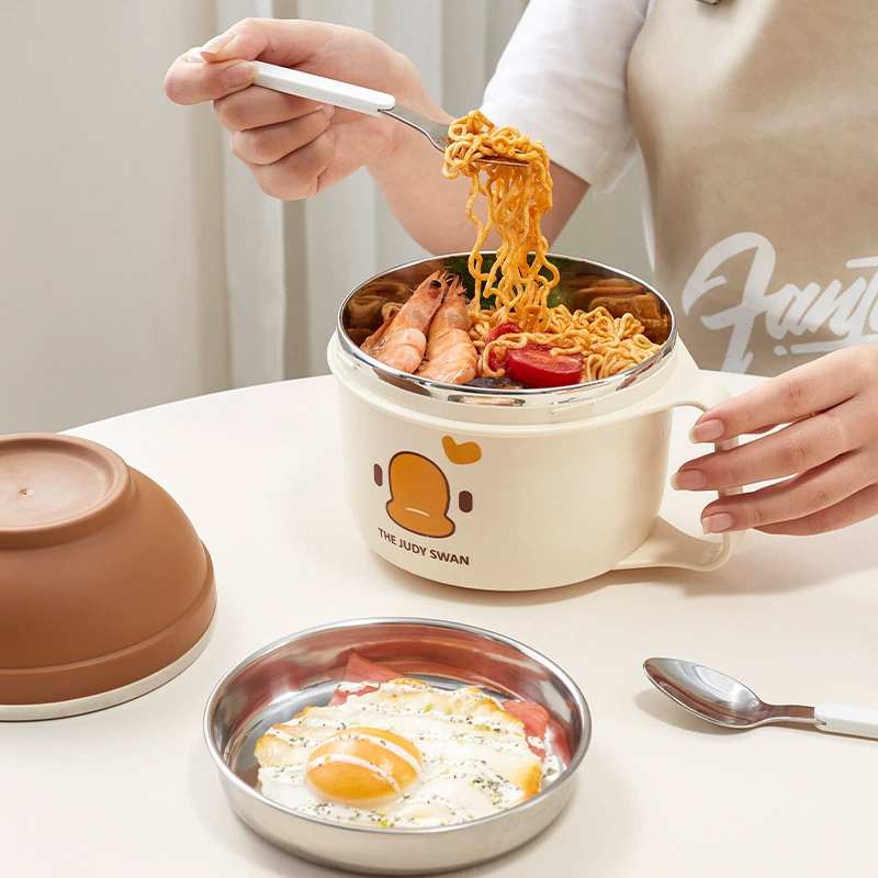 Cartoon soup bowl stainless steel for students, double-layer lunch box