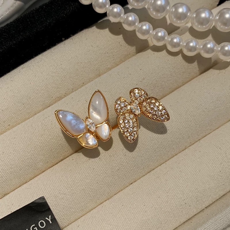 Francese, Vintage, Grazioso, Senza tempo Stile francese Madreperla naturale Doppia farfalla per donna, Leggero lusso senso di alta gamma, Elegante regolabile_voghion.com