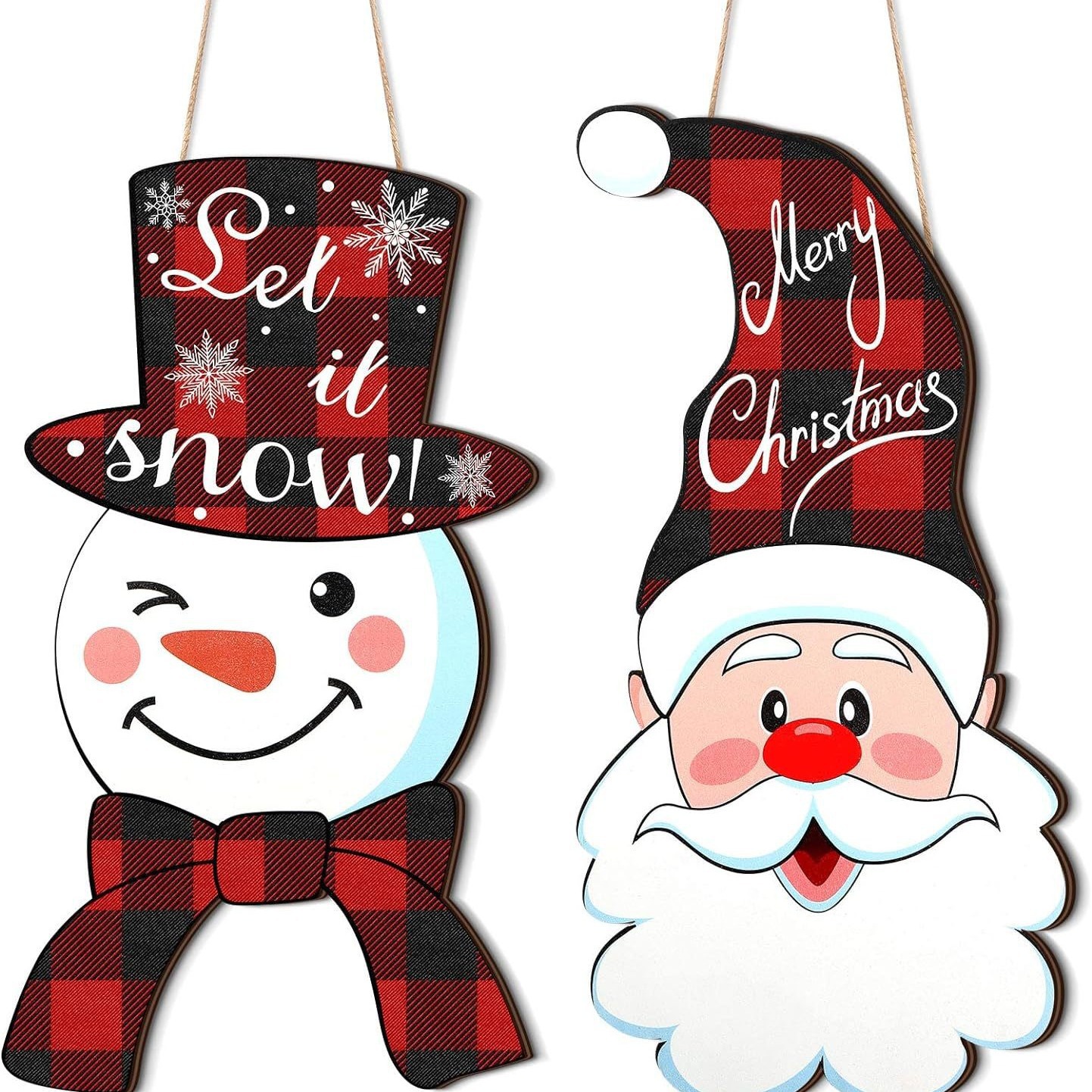 跨境木制圣诞节挂件2件套家居墙壁装饰木牌圣诞老人雪人室外挂饰