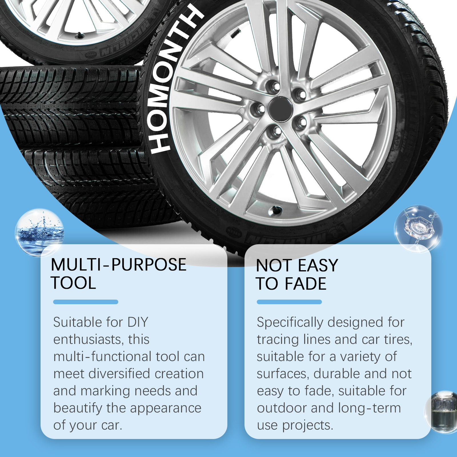 Homonth White Tire Paint Pen, Non-Fading Car Tire Paint Pen, Creative DIY Oil-Based Pen