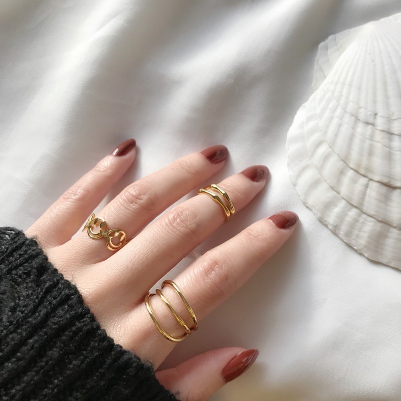 Womens KoreanStyle Fashionable MultiLayer Line Ring Ins Niche Normcore Bag Simple Personality Open Index Finger Ring Fashionpicture1