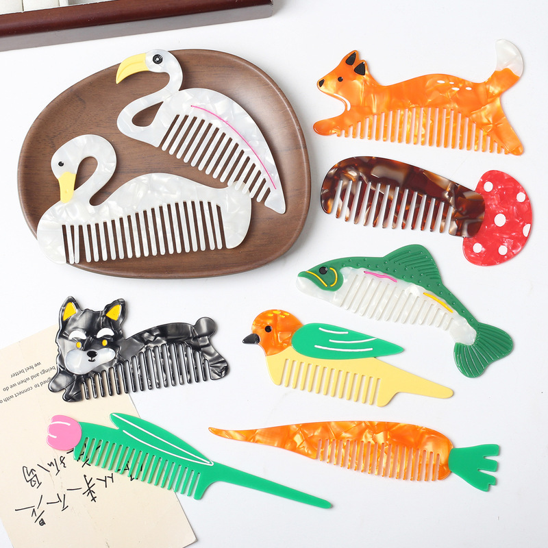 新しいニッチな漫画の動物のヘアコーム、かわいい果物と野菜のチューリップ酢酸コーム、ハイエンドのポータブルコーム|undefined