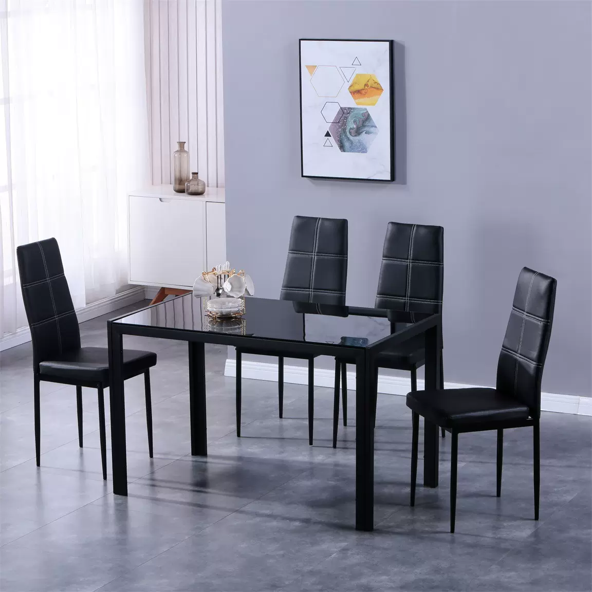 跨境出口玻璃长餐桌现代简约客厅4人6人长方形外贸钢化玻璃餐桌椅