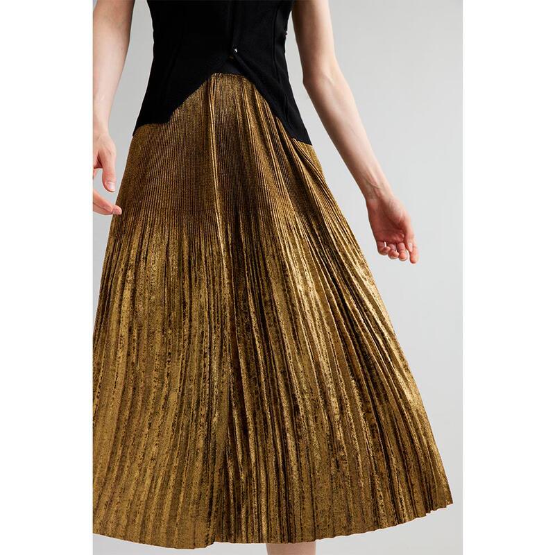 quicksand pleated retro 3 color metal wire bronzing pleated skirt 23 early autumn mid-length A- line skirt quicksand pleated retro 3 color metal wire bronzing pleated skirt 23 early autumn mid-length A- line skirt