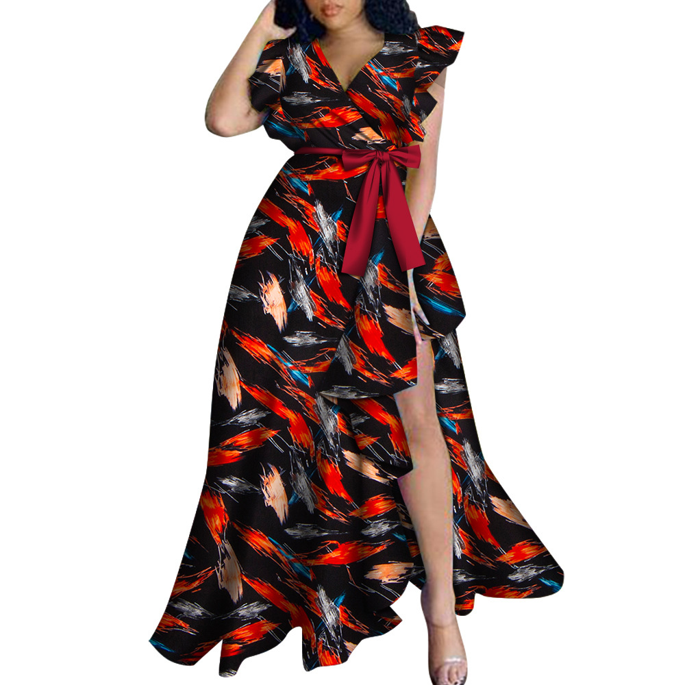 跨境货源棉质非洲印花女士连身裙安卡拉长裙礼服时尚亚马逊货源