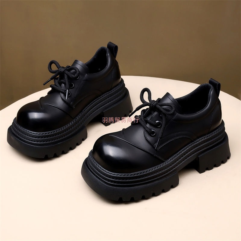 欧货厚底皮鞋2025英伦新款圆头系带德比小个子增高7cm乐福鞋单鞋