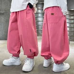 Dad Pants Pink Pants Summer Style 2025 New Handsome Men's and Women's Pants Medium and Large Kidsren's Summer Casual Harem Pants