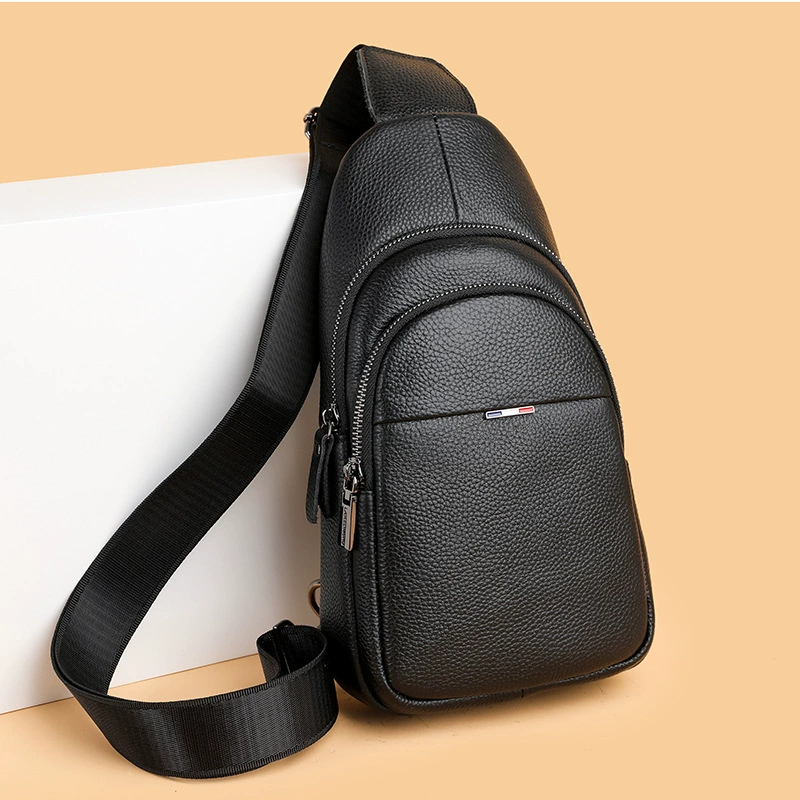 Chest bag, leather shoulder bag for leisure, capacious one-shoulder bag, genuine leather, cowhide