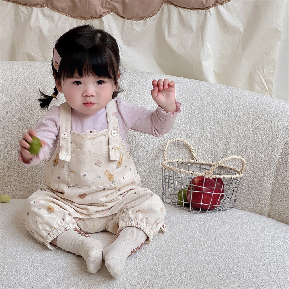 2024 traje de bebé de otoño traje de salida floral nórdico camisa de fondo de bebé femenino mono traje de dos piezas para niños pequeños Mori