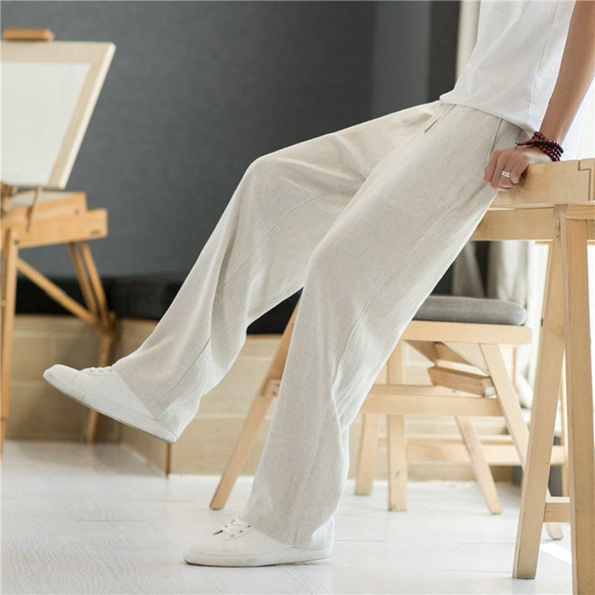 Fairy Pants Men's Spring and Autumn Cotton and Linen Straight Casual Pants Summer Thin Linen Pants Loose Wide Leg Pants Men's Pants