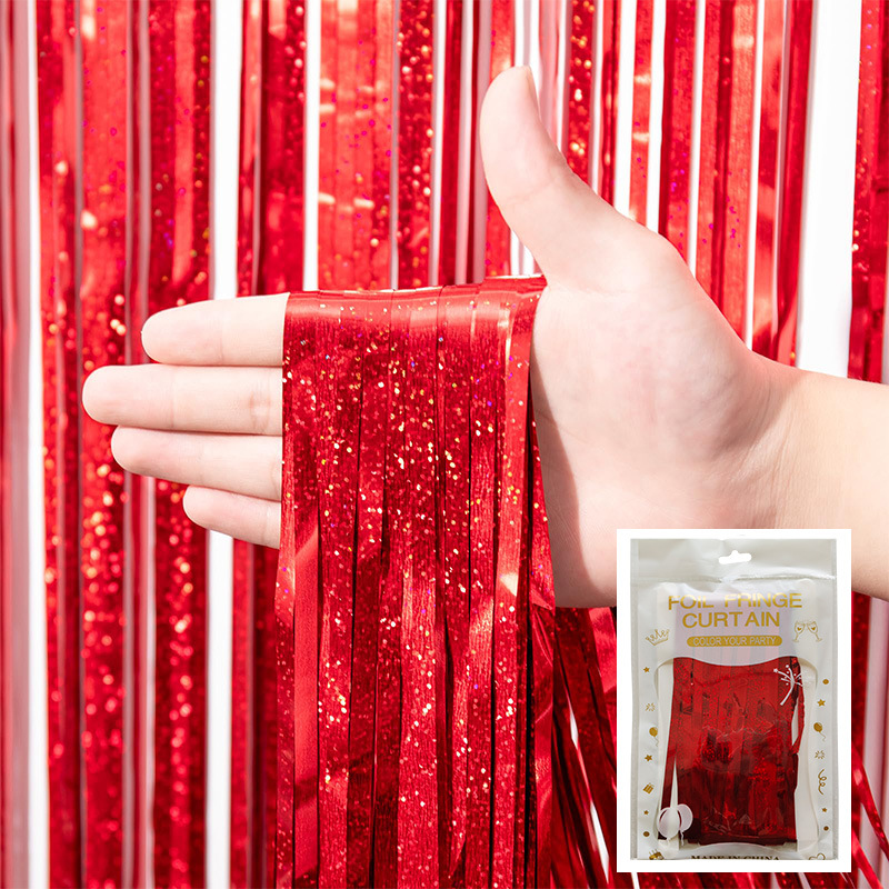 Cortina de lluvia de colores de alto brillo transfronteriza decoración de fiesta de cumpleaños cortina de lluvia láser de macaron brillante de 1*2 m
