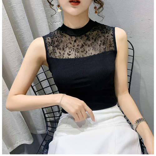 Women's Sleeveless Tank Top Slim-fit Mesh Base Shirt Sexy Inner Wear 2025 Spring and Autumn All-match Outer T-shirt
