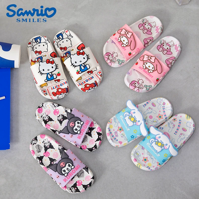 Hello Kitty, летние мультяшные милые тапочки для принцессы, нескользящая детская пляжная обувь внутри