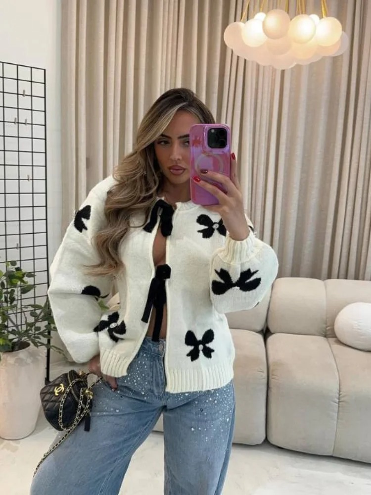 Sweater Tops Type Daily Occasion Wholesale Women's Elegant Bow Knot Long Sleeve Sweaters & Cardigans