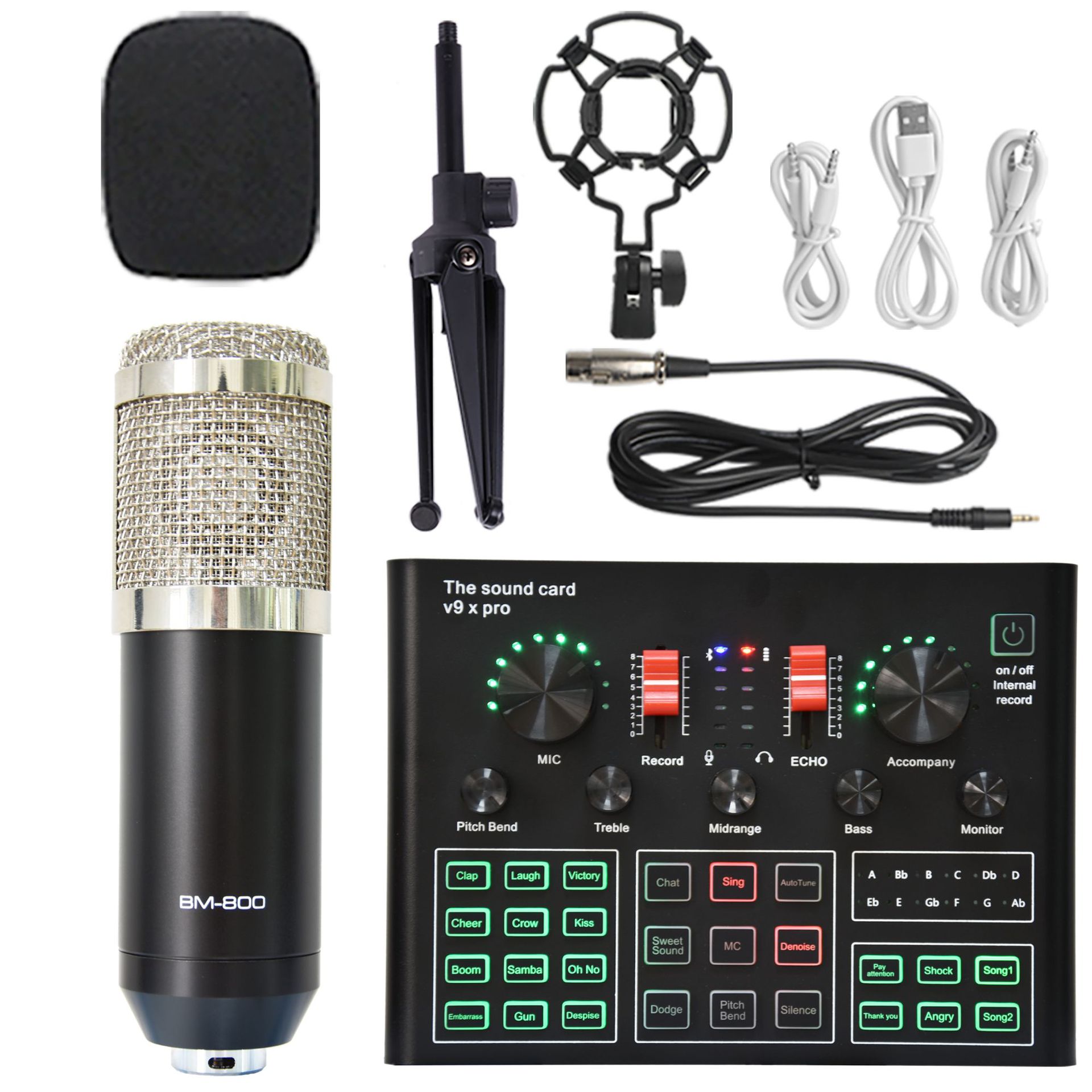 Cross-border wholesale (English) mobile phone external live sound card equipment full set live singing karaoke chattering dedicated