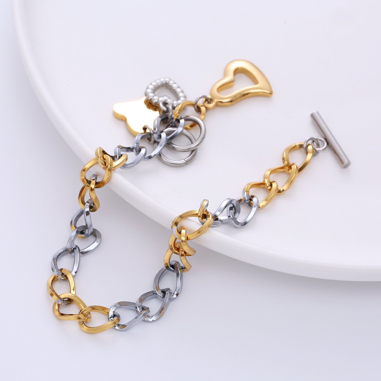 Fashion Heart Shape Stainless Steel Plating Bracelets 1 Piece