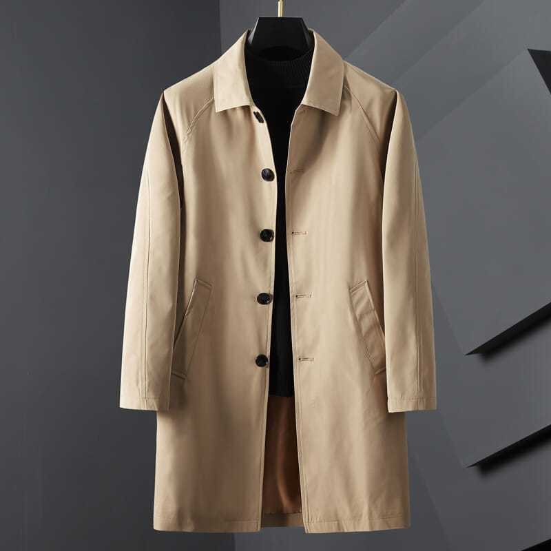 2021 New Korean Style Trendy Tops, Off-White Jacket, Men's Spring & Fall Mid-Length Windbreaker Jacket, Men's Large Size