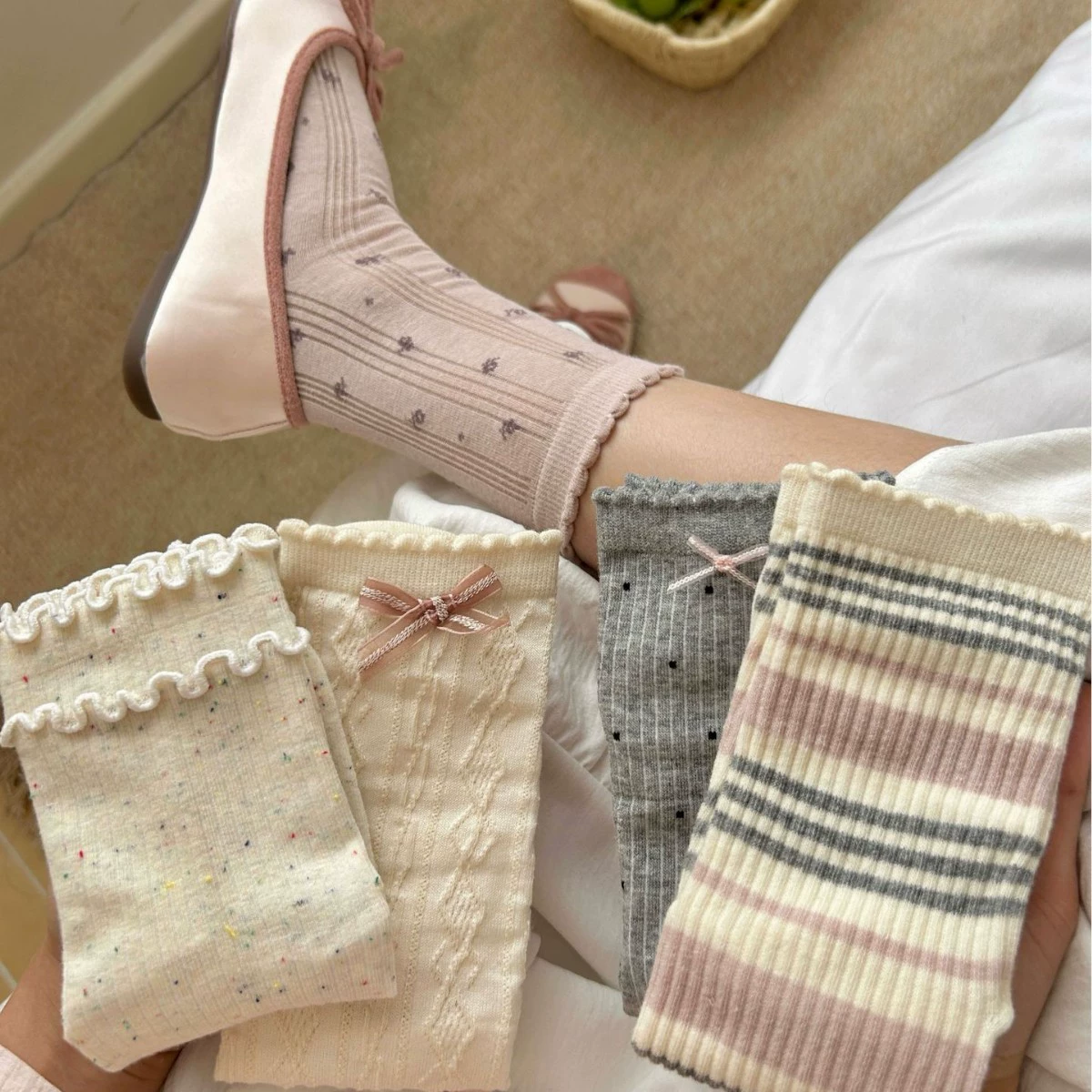 Cute brand knee socks with bow, mid-length