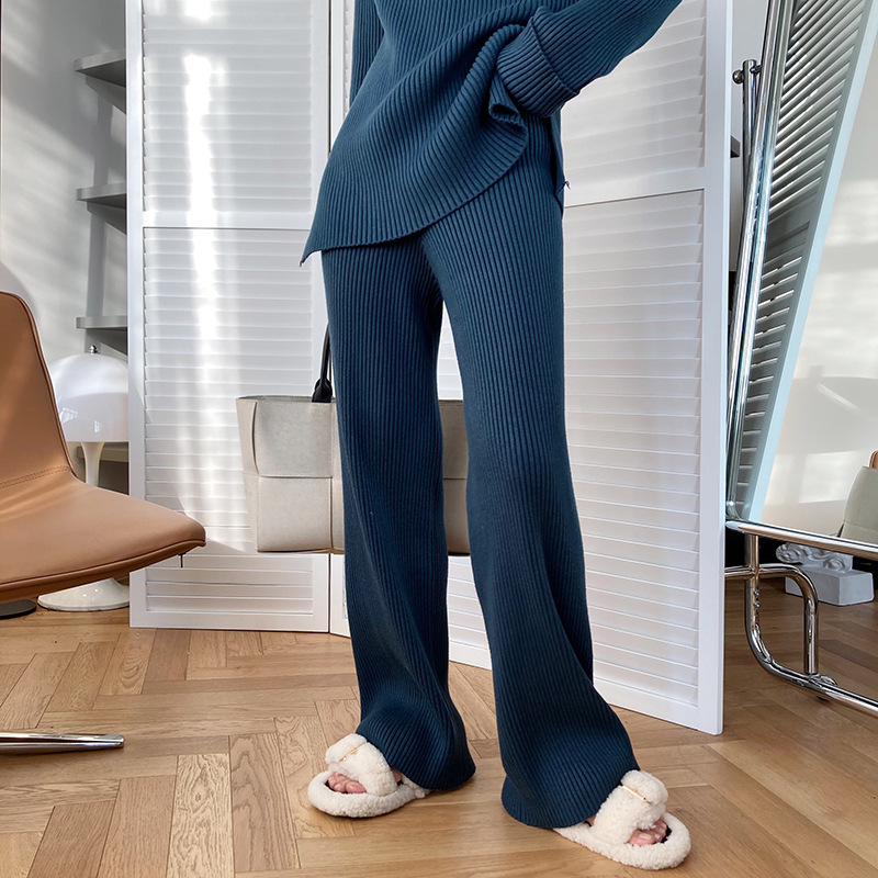 Women's Knitted Sweater Co-ords And Wide Leg Pants Two Piece Set_voghion.com