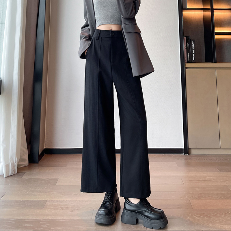 洗水棉西装阔腿裤女2025秋季窄版高腰显瘦小个子九分直筒休闲裤子|undefined