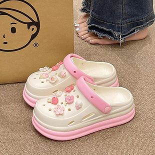 2025 summer new Baotou slippers wear internet celebrity hot spring cake thick-soled anti-slip wear-resistant hole shoes sandals